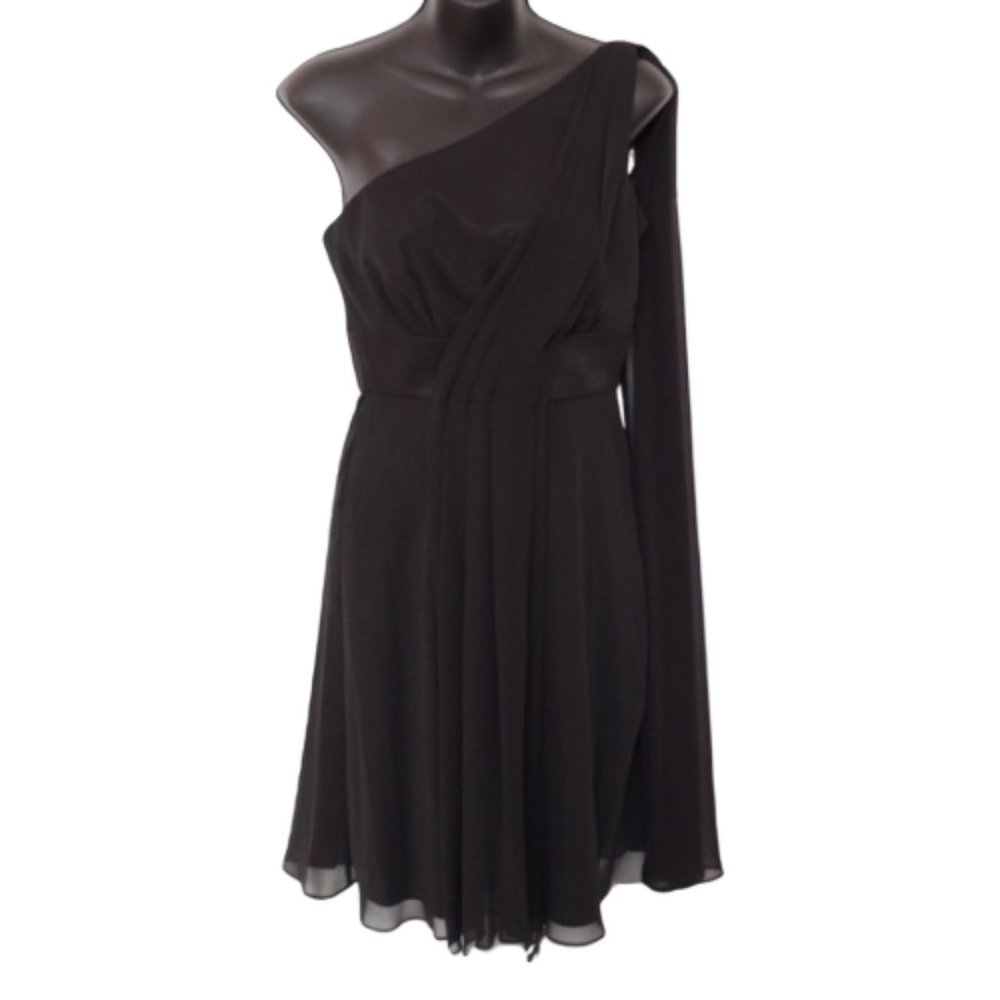 White House/Black Market 1 Shoulder Black Chiffon Cocktail Dress NEW- Sz. 2 - Picture 2 of 5